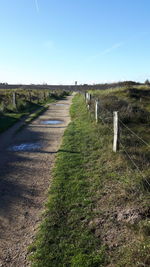 Scenic view of field against clear sky