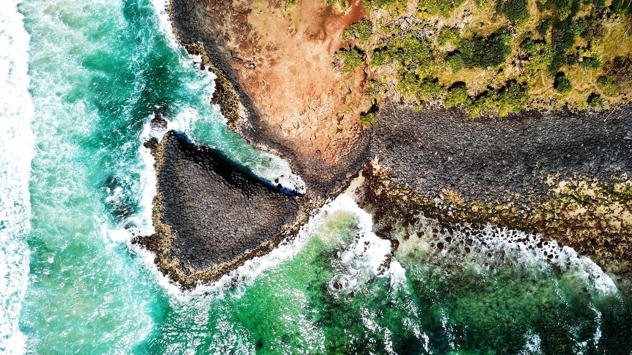 HIGH ANGLE VIEW OF SEA BY ROCKS
