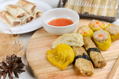 High angle view of food in plate on table