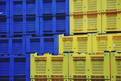 Full frame shot of yellow and blue baskets