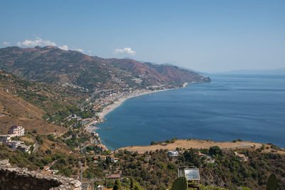 High angle view of beautiful landscape at mediterranean sea coast during summer