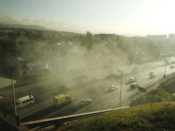 High angle view of road against sky