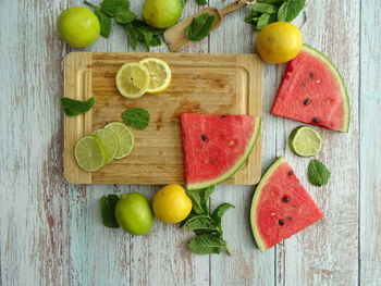 High angle view of fruits on table