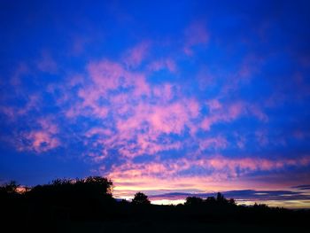 Silhouette of trees against cloudy sky