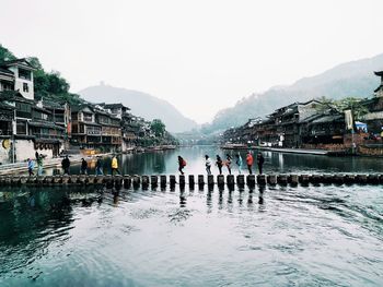 View of a river with mountain in background