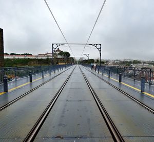 Surface level of railroad tracks against sky