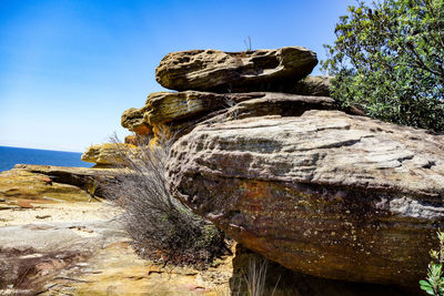 Close-up of rock against clear sky