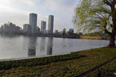 View of river with buildings in background