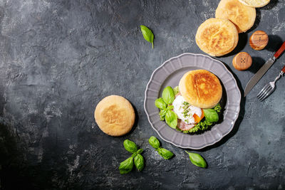 Directly above shot of breakfast served on table