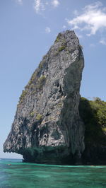 Rock formations by sea against sky