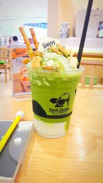 Close-up of lemon slice on table