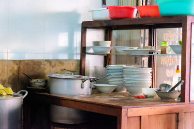 Small commercial kitchen in a streetside cafe. southern vietnam. ready for customers.