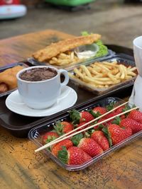 High angle view of food on table