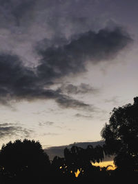 Low angle view of silhouette trees against sky at sunset