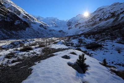 Scenic view of snowcapped mountains against sky