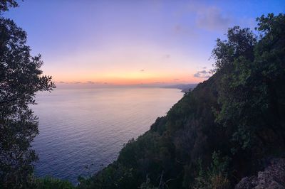 Scenic view of sea against sky at sunset