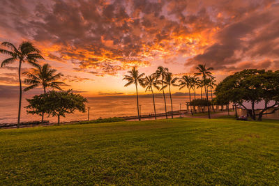 Scenic view of sea against sky during sunset