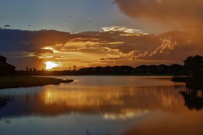 Scenic view of lake against sky during sunset