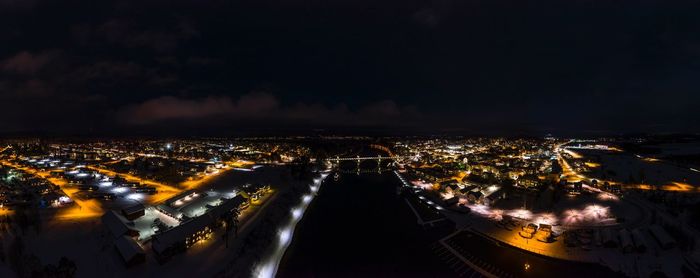 High angle view of illuminated city at night