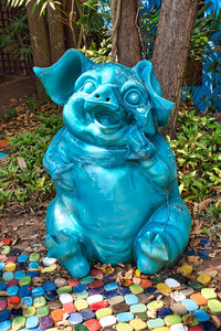 Close-up of blue statue in park
