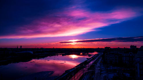 Scenic view of river against sky at sunset