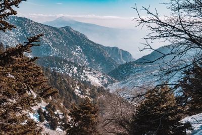 Scenic view of mountains against sky during winter