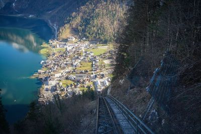 High angle view of train on railroad track