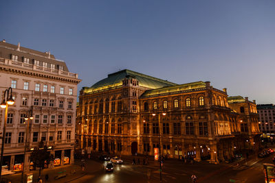 Illuminated buildings in city