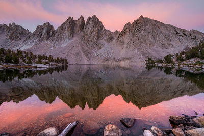 Scenic view of lake against sky during sunset