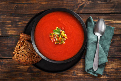 High angle view of food in bowl on table