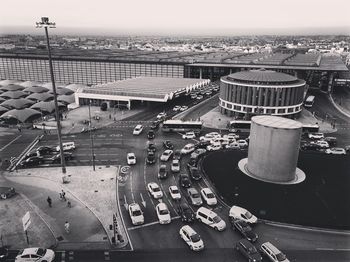 High angle view of road amidst buildings in city