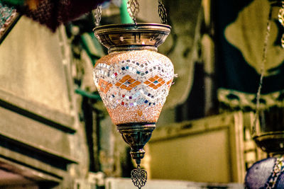 Close-up of lantern hanging for sale at market