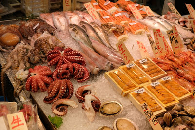 High angle view of fish for sale in market