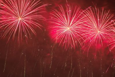 Low angle view of firework display at night