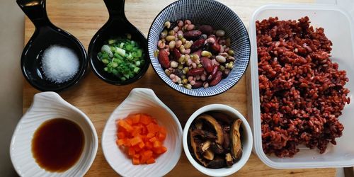 High angle view of food on table