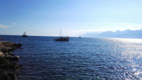 Scenic view of sea against clear blue sky