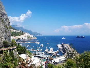 High angle view of amalfi coast against sky