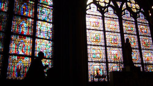 Low angle view of multi colored window