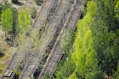 High angle view of train on railroad track