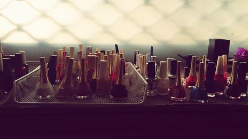 Nail polish bottles on tray