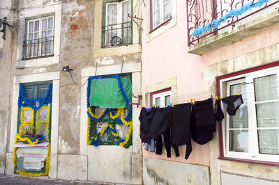 Clothes drying against the wall