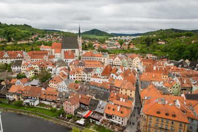 High angle view of townscape against sky