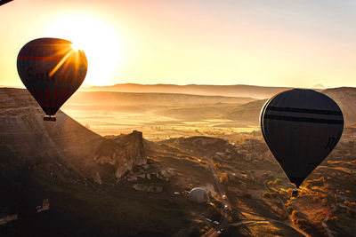 Close-up of hot air balloon against sky during sunset