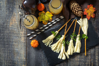 High angle view of vegetables on table