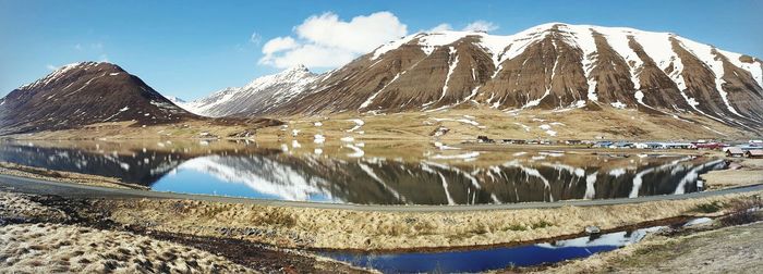 Panoramic shot of snowcapped mountains against sky