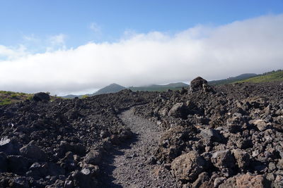 Panoramic view of arid landscape against sky