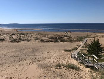 Scenic view of beach against clear sky