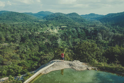 Scenic view of forest against mountains