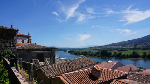 High angle view of buildings against sky