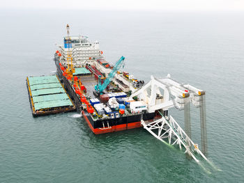 High angle view of ship in sea